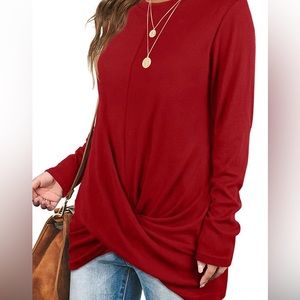 Tunic Tops For Leggings For Women Twist Front Long Sleeve Crew Neck Shirts